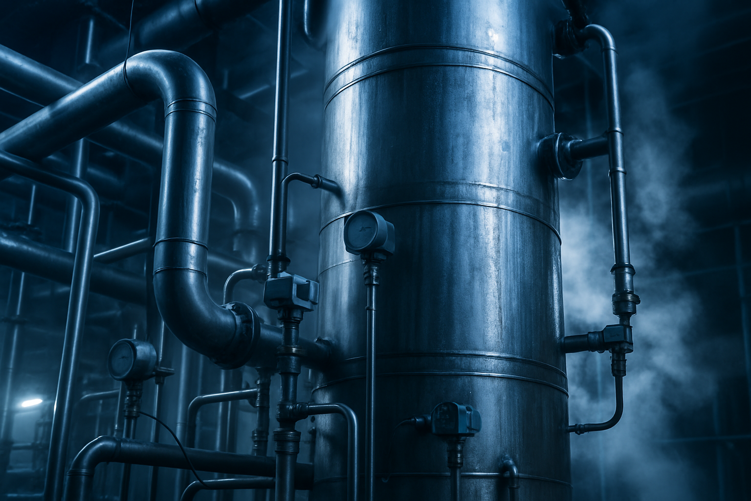Network of sensors and pipes in a distillation column area